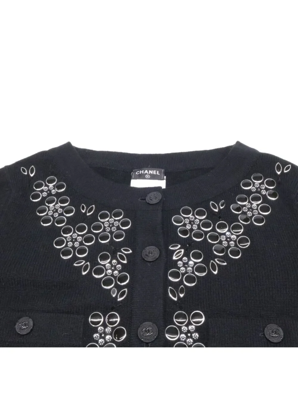 Chanel Visual Decoration CC Button Cashmere Knit Cardigan 36
